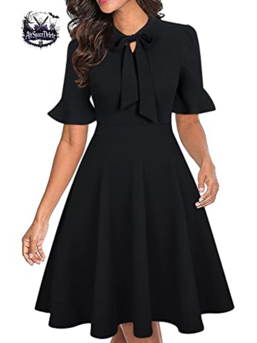 Floral A-Line Knee-Length Work Dress with Ruffle Sleeve